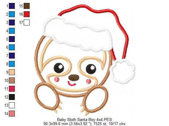 Baby Sloth Santa Boy and Girl - Set of 2 designs - Applique