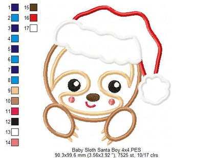 Baby Sloth Santa Boy and Girl - Set of 2 designs - Applique