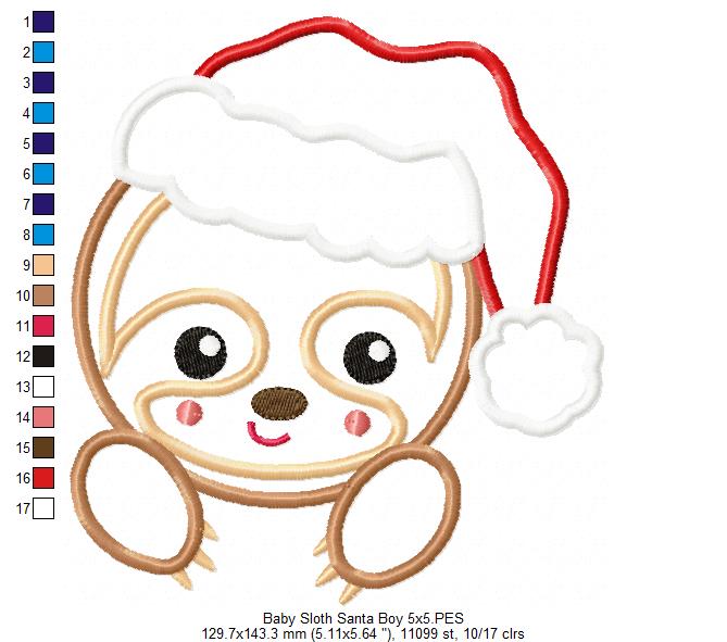 Baby Sloth Santa Boy - Applique