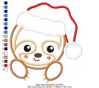 Baby Sloth Santa Boy and Girl - Set of 2 designs - Applique