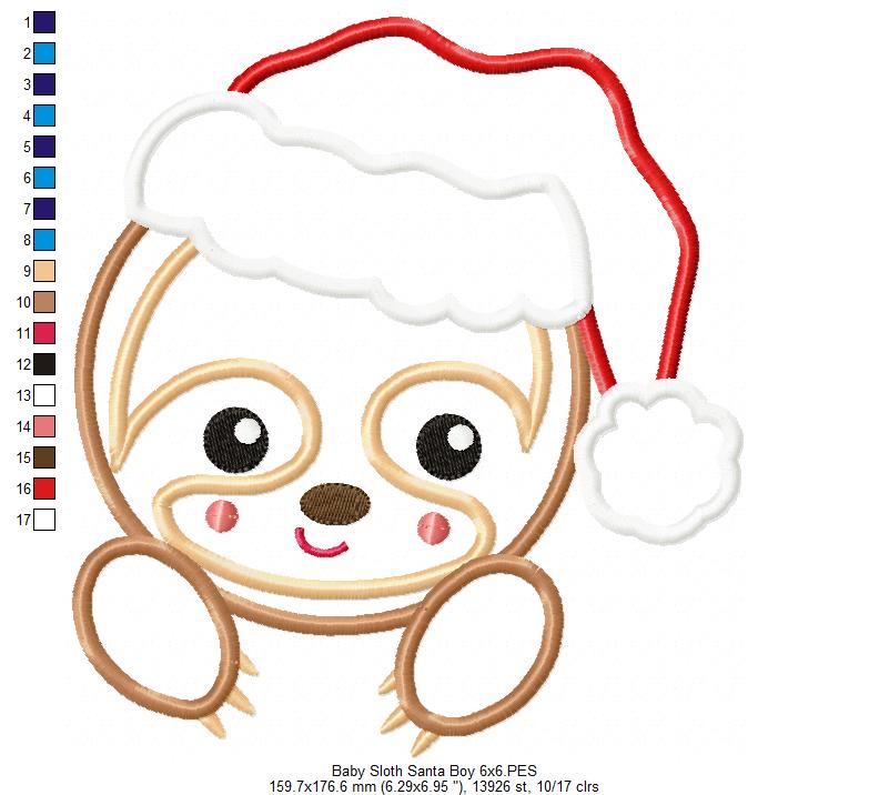 Baby Sloth Santa Boy and Girl - Set of 2 designs - Applique