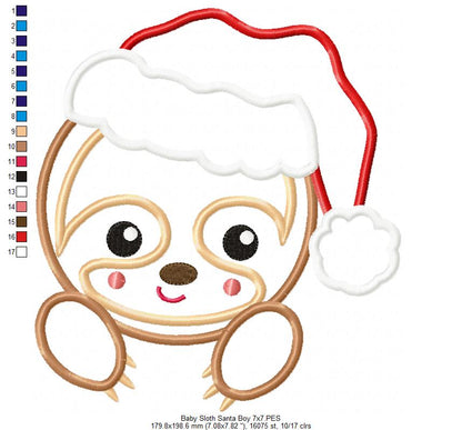 Baby Sloth Santa Boy and Girl - Set of 2 designs - Applique