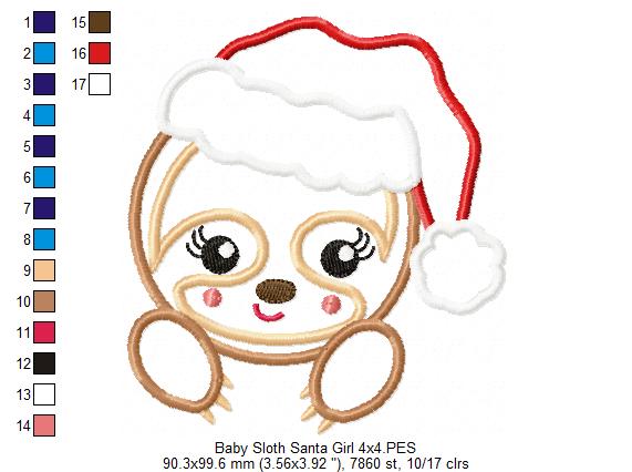 Baby Sloth Santa Boy and Girl - Set of 2 designs - Applique