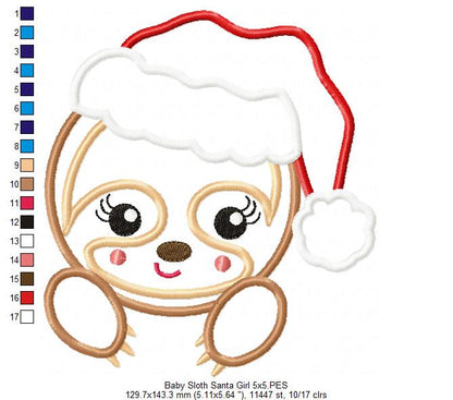 Baby Sloth Santa Girl - Applique