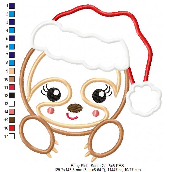 Baby Sloth Santa Boy and Girl - Set of 2 designs - Applique