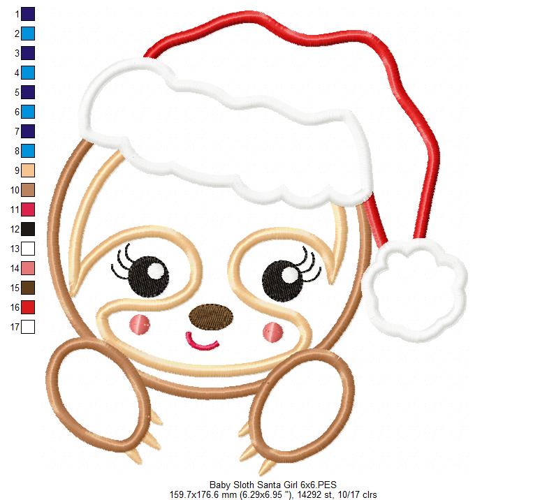 Baby Sloth Santa Boy and Girl - Set of 2 designs - Applique