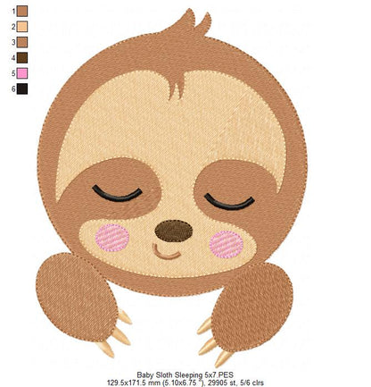 Sleepy Baby Sloth Face - Fill Stitch – Machine Embroidery Design