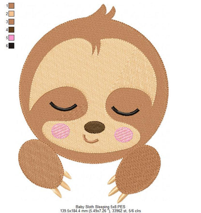 Sleepy Baby Sloth Face - Fill Stitch – Machine Embroidery Design