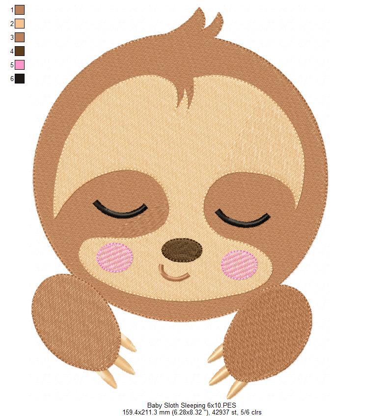 Sleepy Baby Sloth Face - Fill Stitch – Machine Embroidery Design