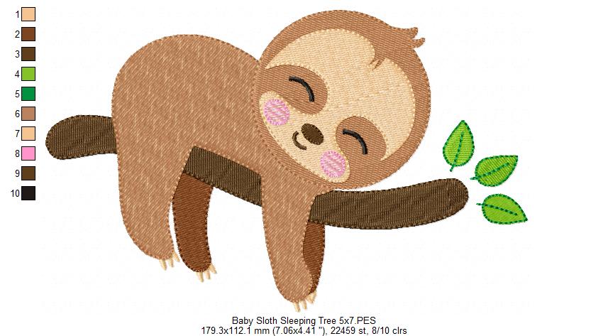 Baby Sloth Tree - Set of 2 designs - Fill Stitch