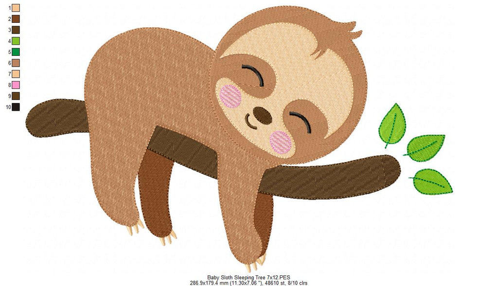 Baby Sloth Sleeping on a Tree - Fill Stitch