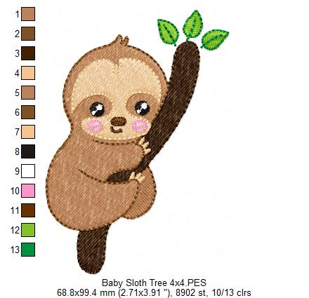 Baby Sloth Tree - Set of 2 designs - Fill Stitch