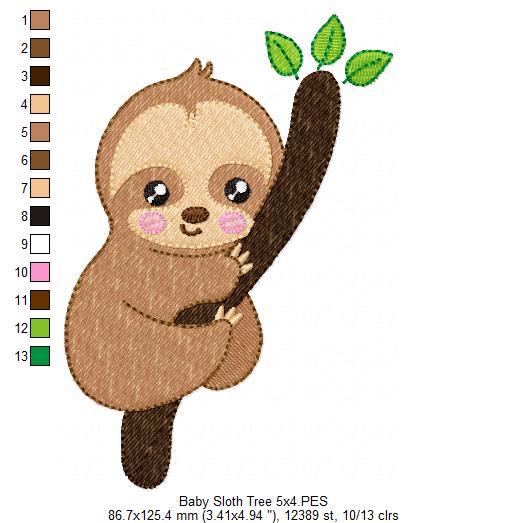 Baby Sloth Tree - Set of 2 designs - Fill Stitch
