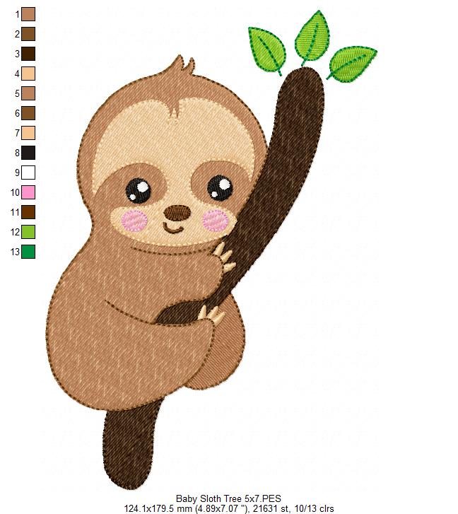 Baby Sloth Tree - Fill Stitch - Machine Embroidery Design