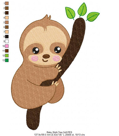 Baby Sloth Tree - Set of 2 designs - Fill Stitch