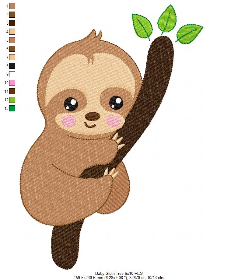 Baby Sloth Tree - Set of 2 designs - Fill Stitch