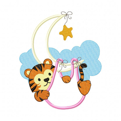 Sweet Baby Tiger Moon - Appliqué - Machine Embroidery Design