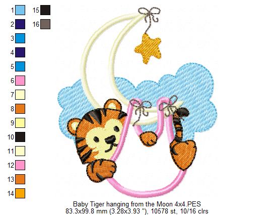Sweet Baby Tiger Moon - Appliqué - Machine Embroidery Design