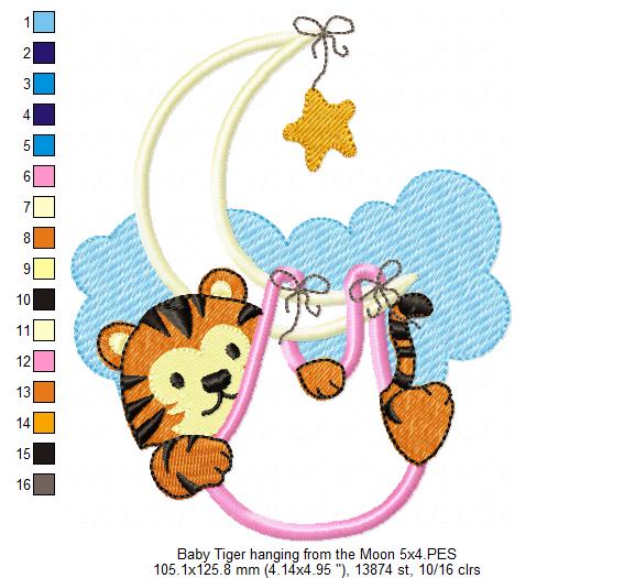 Sweet Baby Tiger Moon - Appliqué - Machine Embroidery Design