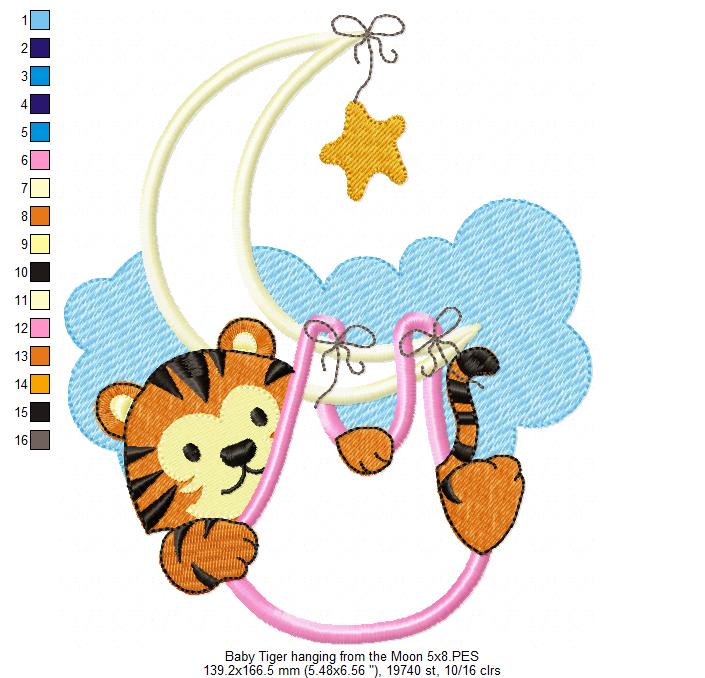 Sweet Baby Tiger Moon - Appliqué - Machine Embroidery Design