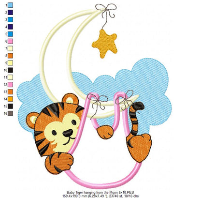 Sweet Baby Tiger Moon - Appliqué - Machine Embroidery Design