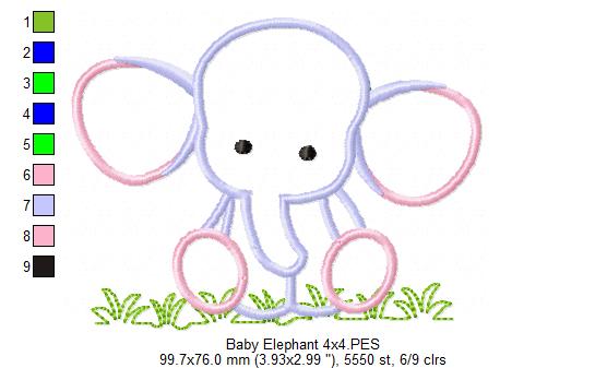 Sweet Baby Elephant Friend – Appliqué - Machine Embroidery Design