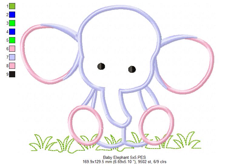 Sweet Baby Elephant Friend – Appliqué - Machine Embroidery Design