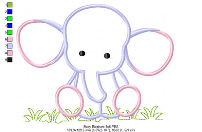 Sweet Baby Elephant Friend – Appliqué - Machine Embroidery Design
