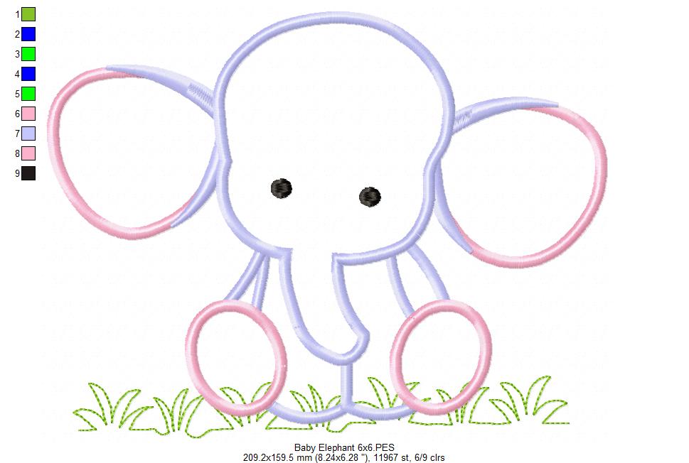 Sweet Baby Elephant Friend – Appliqué - Machine Embroidery Design
