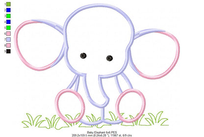 Sweet Baby Elephant Friend – Appliqué - Machine Embroidery Design