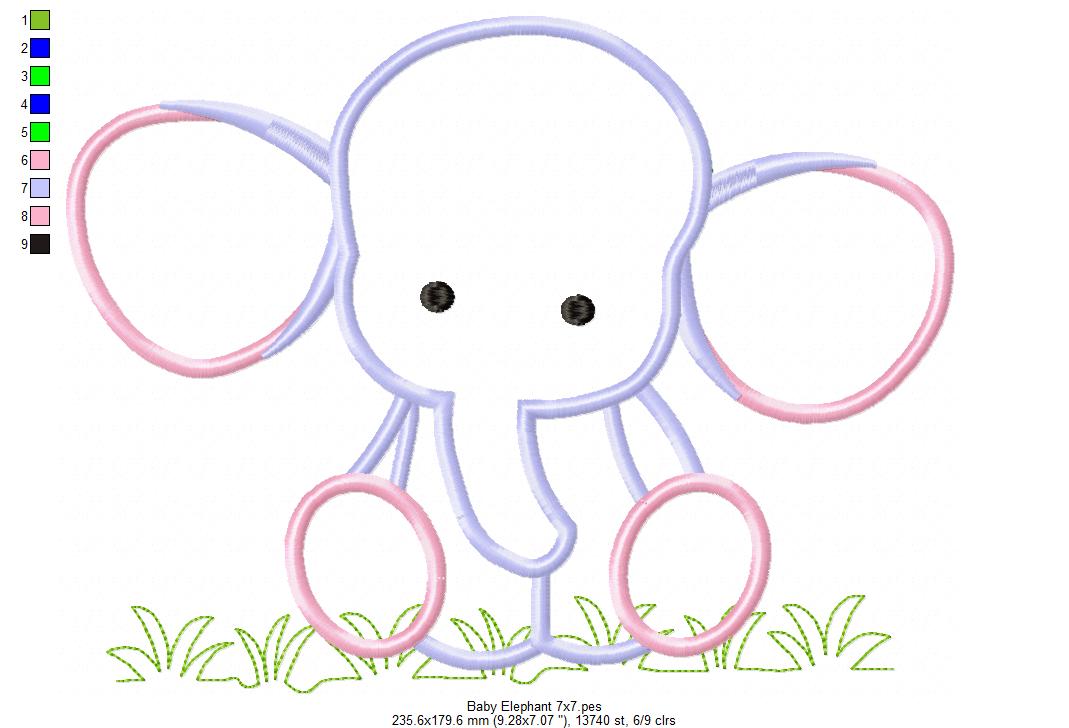 Sweet Baby Elephant Friend – Appliqué - Machine Embroidery Design