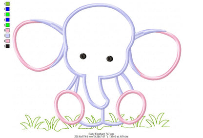 Sweet Baby Elephant Friend – Appliqué - Machine Embroidery Design