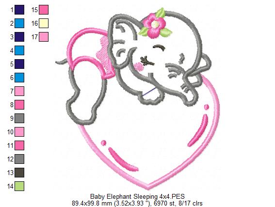 Baby Elephant Girl Sleeping - Applique