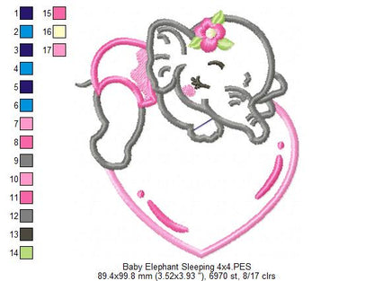 Baby Elephant Girl Sleeping - Applique