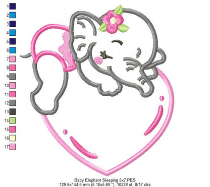 Baby Elephant Girl Sleeping - Applique