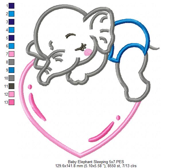 Baby Elephant Boy Sleeping - Applique - Machine Embroidery Design