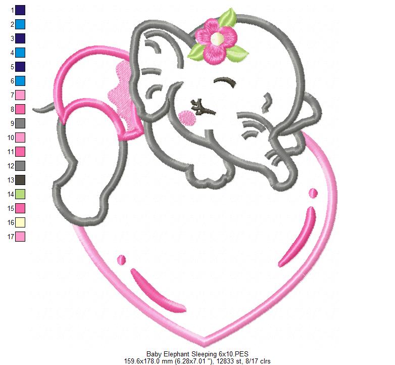 Baby Elephant Girl Sleeping - Applique