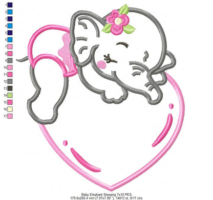 Baby Elephant Girl Sleeping - Applique