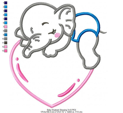 Sweet Baby Elephant Hearts Collection - Applique - Machine Embroidery Design