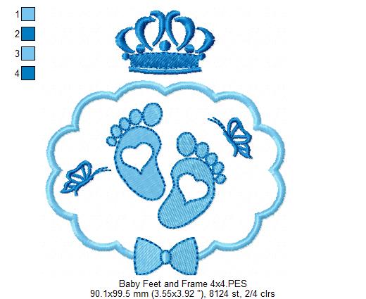 Sweet Baby Feet with Crown Frame - Fill Stitch – Machine Embroidery Design