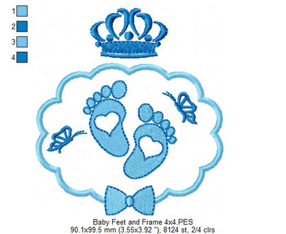 Sweet Baby Feet with Crown Frame - Fill Stitch – Machine Embroidery Design