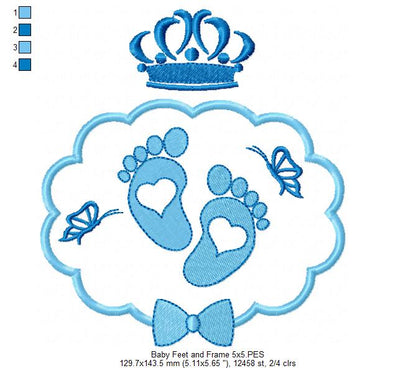 Sweet Baby Feet with Crown Frame - Fill Stitch – Machine Embroidery Design