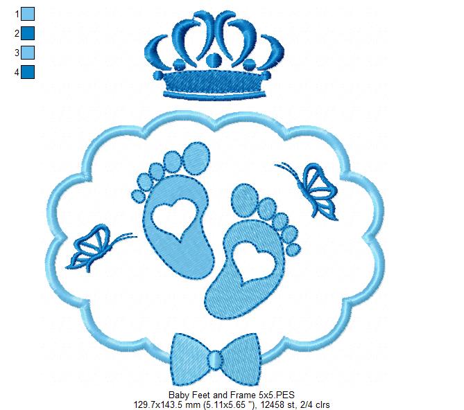 Baby Feet, Frame and Crown - Fill Stitch - Machine Embroidery Design