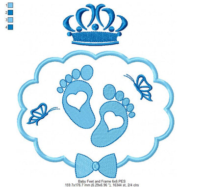 Sweet Baby Feet with Crown Frame - Fill Stitch – Machine Embroidery Design