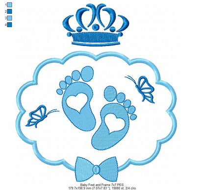 Sweet Baby Feet with Crown Frame - Fill Stitch – Machine Embroidery Design