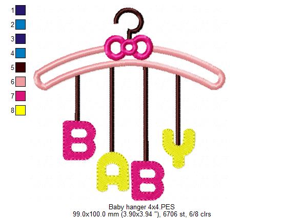 Baby Hanger with Baby Word - Applique - Machine Embroidery Design