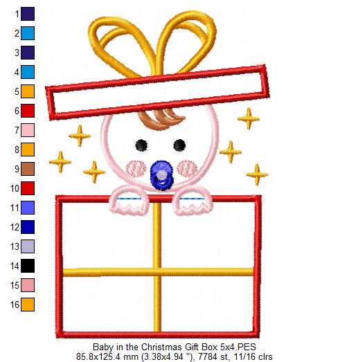 Baby in the Christmas Gift Box - Applique