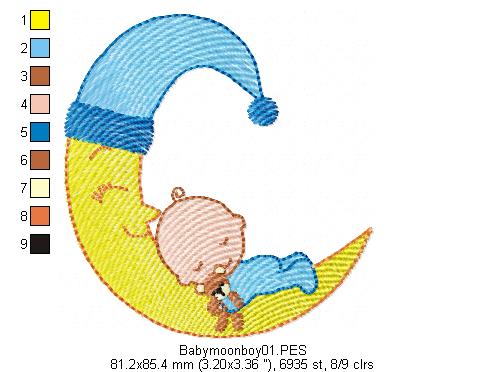 Moon Babys Boy and Girl - Fill Stitch - Set of 2 designs - Machine Embroidery Design