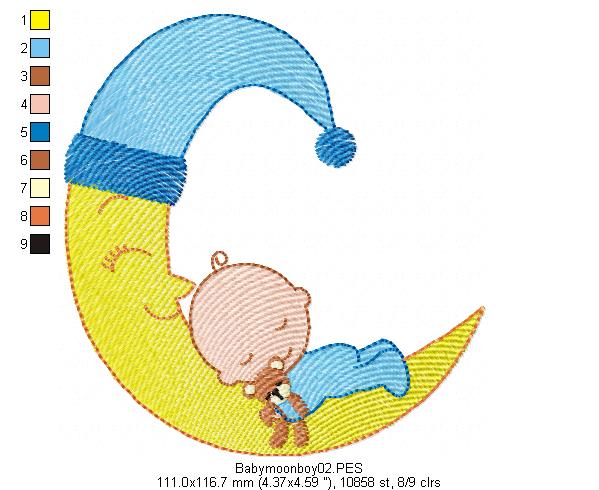 Moon Babys Boy and Girl - Fill Stitch - Set of 2 designs - Machine Embroidery Design