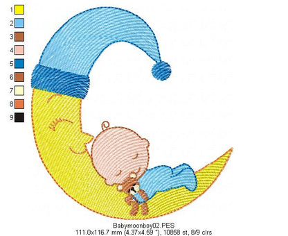 Moon Babys Boy and Girl - Fill Stitch - Set of 2 designs - Machine Embroidery Design